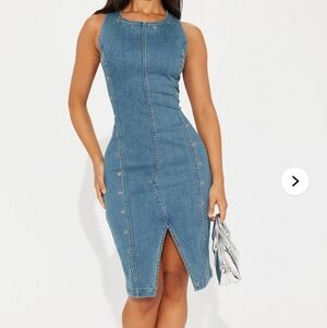 Fashion Nova Blue Denim Midi Dress
